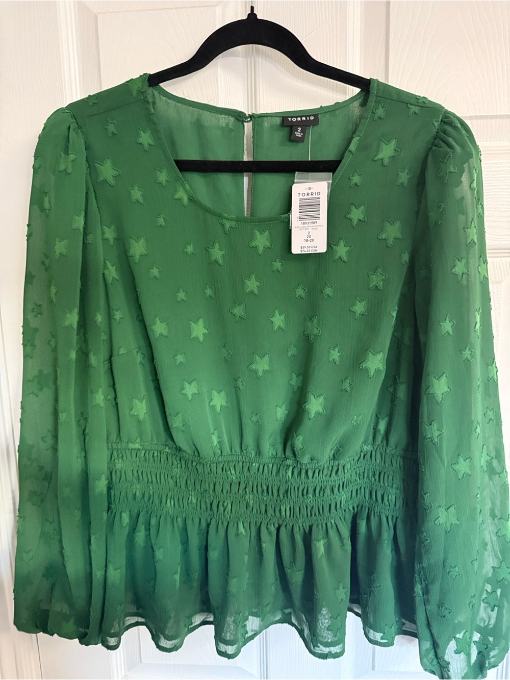 torrid Size 2. Emerald Green Star-Textured Long Sleeve Peplum Dress